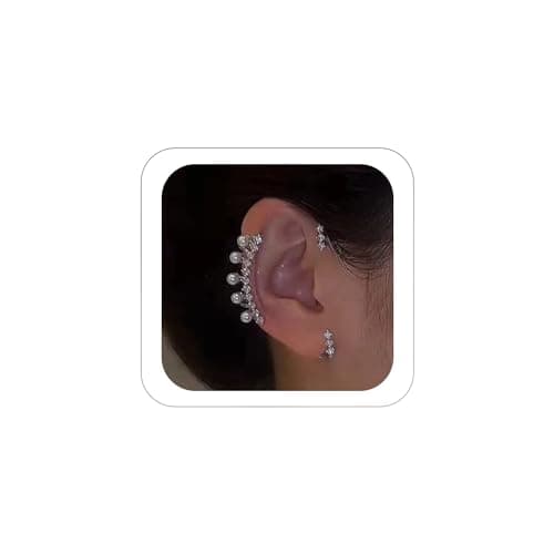 YRlilicc 2Pcs Fashion Rhinestone Pearls Ear Cuff Vintage Non-Piercing Fake Earrings Bridal Wedding Climber Ear Wrap Prom Ball Ear Jewelry for Women - Image 1