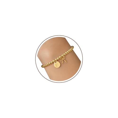 BAYLAY Gold Beaded Bracelets for Women-Initial Bracelet Dainty Gold Bracelets for Women Bead Bracelet Bow Jewelry for Mom Girlfriend Pulseras Para Mujer Valentine Birthday Gifts Waterproof Non Tarnish - Image 1