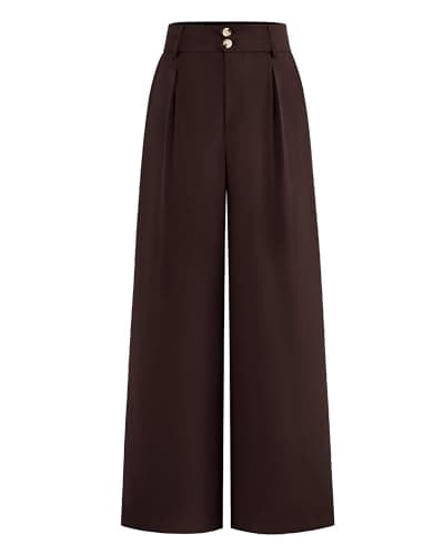 BTFBM Women Wide Leg Dress Pants 2026 High Waisted Button Pleated Business Casual Trousers Office Work Palazzo Pants(Dark Brown, Small) - Image 1