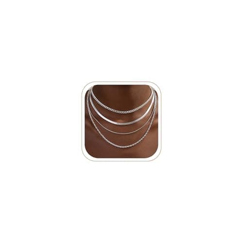 TOPERLADY 4Pcs Layered Silver Necklaces for Women Trendy - Layering Choker Necklace Stack Chunky Silver Herringbone/Snake/Rope/Box/Cuban Chain for Women Necklaces Jewelry Set Gifts (4PCS-Silver) - Image 1