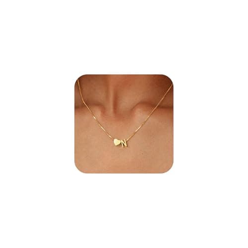 BAYLAY Gold Initial Necklaces for Women - 18K Gold Plated Letter N Initial Necklace Gold Heart Necklace Tiny Dainty Initial Necklaces for Women Jewelry Gifts for Teen Girls - Image 1
