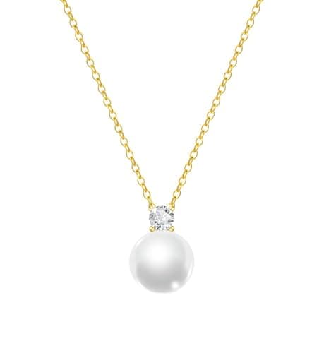 Juvux Necklaces for Women Silver Pearl Pendant Necklace-S925 Sterling Silver Necklace 10mm Pearl Trendy Charm Jewelry for Women Gifts for Anniversary Wedding Birthday (CZ Gold Plated) - Image 1