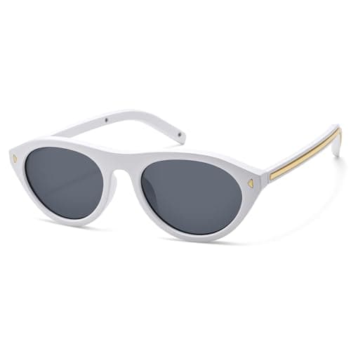 COASION Retro Oval Cat Eye Sunglasses - Small FaceTrendy Narrow Frame Shades for Women (White/Grey) - Image 1