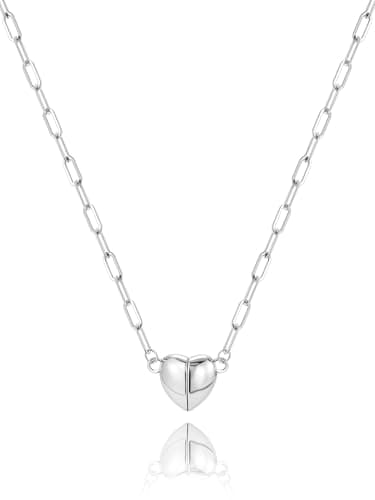 CTEEGN Silver Plated Heart Necklace for Women Dainty Tiny Pendant, Magnetic Paperclip Chain Necklaces 16.5"+2" Cute Tarnish Resistant Pendant Necklace Gift for Her Mom BFF - Image 1
