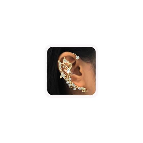 YRlilicc 2Pcs Butterfly Ear Cuffs Earrings for Women Rhinestone Non Piercing Ear Cuff Clip On Earrings Silver Butterfly Ear Wrap Climber Jewelry for Prom Party Wedding - Image 1