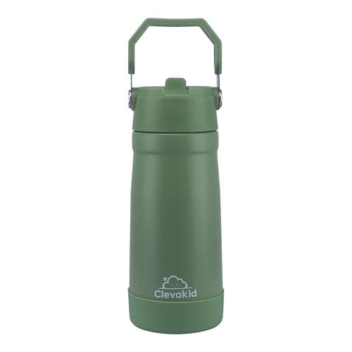 Clevakid Stainless Steel Water Bottle – Double-Wall Insulated Tumbler, leakproof | for School, Home, Office,Sports, Travel | 530ML 8 OZ (Green Leaves) - Image 1