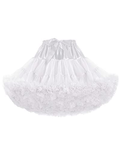 PrettyQueen Women's Tulle Petticoat 3-Layered Puffy Tutu Skirt Crinoline Underskirts for Cosplay Party Dress (White) - Image 1