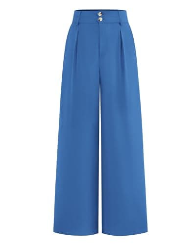 BTFBM Women Wide Leg Dress Pants 2026 High Waisted Button Pleated Business Casual Trousers Office Work Palazzo Pants(Blue, Small) - Image 1