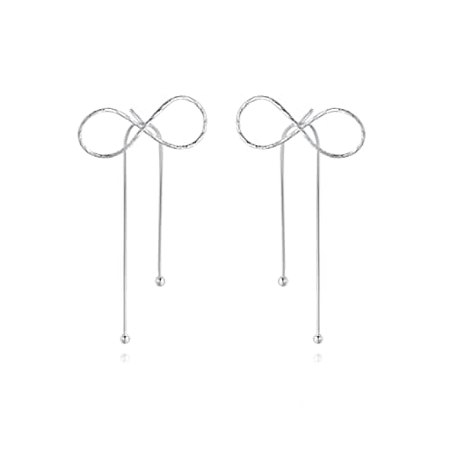 Reffeer Solid 925 Sterling Silver Bow Drop Earrings Dangle for Women Teens Girls Dainty Bowknot Dangle Earrings Eelgant Wedding Prom Party Earrings (A-Silver) - Image 1