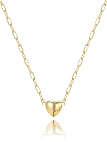 CTEEGN 14k Gold Plated Heart Necklace for Women Dainty Tiny Pendant, Magnetic Paperclip Chain Necklaces 16.5"+2" Cute Tarnish Resistant Pendant Necklace Gift for Her Mom BFF - Image 1