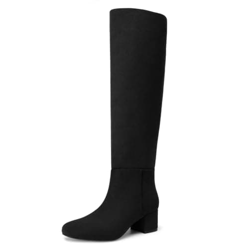 Athlefit Knee High Boots Women Chunky Heel Tall Fall Boots Black Suede 11