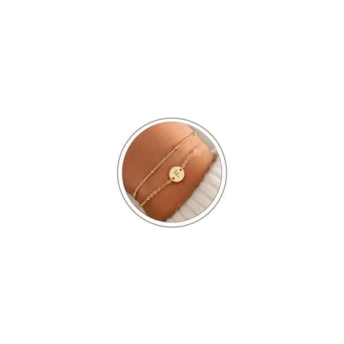 MONOZO Initial Bracelets for Women Jewelry Gifts - 18K-Gold-Plated Letter Initial Bracelet Dainty Disc Letter F Initial Bracelet for Her Gold Bracelets for Women Jewelry Gifts - Image 1