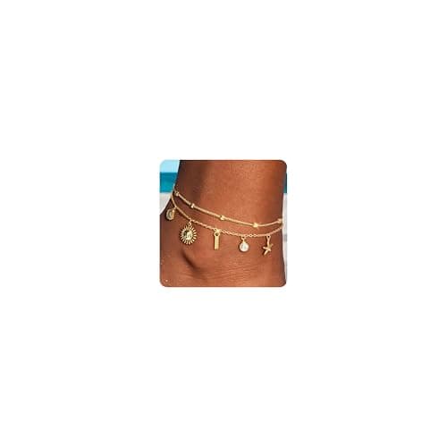 JIAOGE Initial Anklets for Women Waterproof - Gold Anklets for Women Initial I Gold Ankle Bracelets for Women Beach Fashion Summer Beach Jewelry Summer Beach Gifts - Image 1