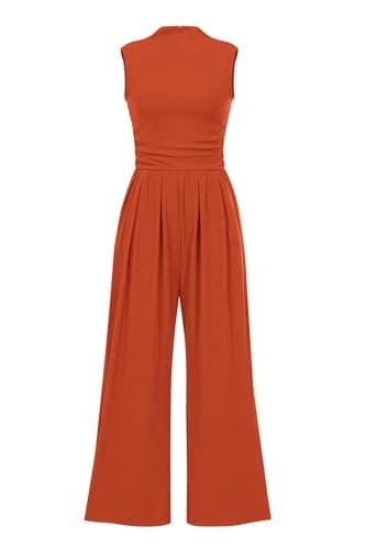 PRETTYGARDEN Womens Summer Jumpsuits Dressy Casual One Piece Outfits Sleeveless Mock Neck Wide Leg Pants Rompers with Pockets (Brick Red,XX-Large) - Image 1