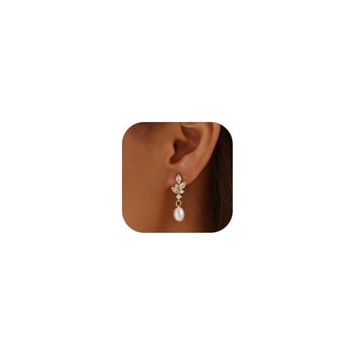Solistra Pearl Earrings for Women Dainty Diamond Pearl Drop Dangle Earrings 14k Gold Plated for Weddings Bridesmaid Gifts - Image 1