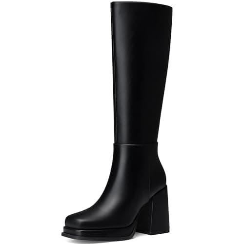 CELLENZ Women Knee High Boots: Fashion Chunky Heel Boots - Platform Wide Calf Tall Boot Womens - Black Leather Fall Knee High Boot Office Size 8 - Image 1
