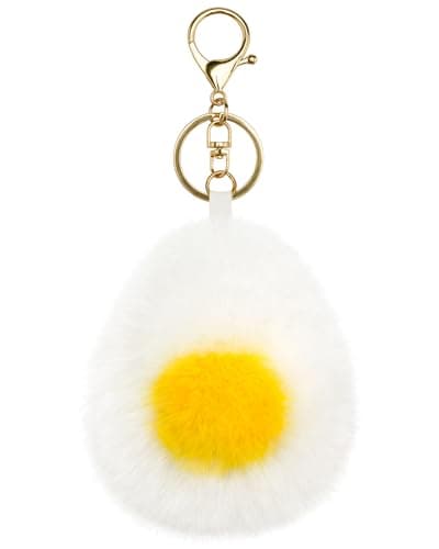 Stelle Egg Keychain Food Pom Pom Bag Charms Fluffy Cute Keychains Purse Backpack Accessories Gifts for Girls/Women(Hard Boil) - Image 1