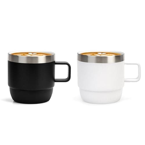 Zenbo 6 oz Espresso/Coffee Mug with Handle, Double Wall Vacuum Insulated 18/8 Stainless Steel Ceramic Lined Cups, Coffee, Tea, Hot & Cold Drinks, No Sweat, Dishwasher Safe(Black & White-2Pack) - Image 1