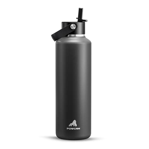 POWCAN 24 oz Slim Insulated Water Bottle: Leakproof, Lightweight, Top Handle, Stainless Steel Water Bottle with Straw for Sport, Gym, Fitness, Office, Home, Commute, Workouts, Boy, Men (Stone Gray) - Image 1