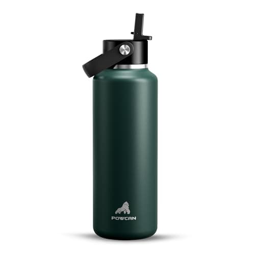 POWCAN 18 oz Water Bottle Insulated: Leakproof Lid with Straw, Lightweight, Flex Cap, BPA-Free, Stainless Steel Water Bottle for Office, Trekking, Commute, Worker, Walking, Cycling (Fir Green) - Image 1