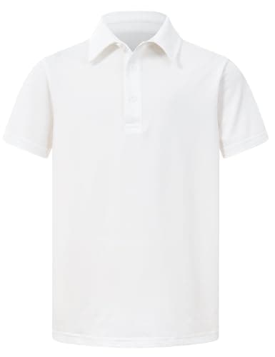Cozople Boys'School Uniform Short Sleeve Polo Shirt Dry Fit Moisture Wicking Performance Golf Shirts,White,Size 5-6