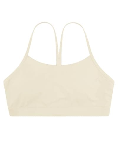 Stelle Girls Sports Bra Training Bra Spaghetti Strap Y Back Bra Yoga Crop Top for Teens Kids(Creme,S) - Image 1