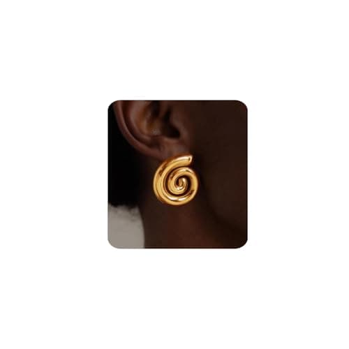 MUMREUES Chunky Rose Gold Earrings for Women Trendy 14K Gold Plated Statement Drop Stud Earrings Hypoallergenic Lightweight Vintage Geometric Earring Jewelry Gifts - Image 1