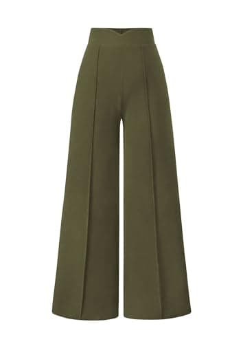 PRETTYGARDEN Palazzo Pants for Women 2026 Spring Dressy High Waisted Wide Leg Work Pants Fall Casual Flowy Lounge Trousers (Army Green,X-Large) - Image 1