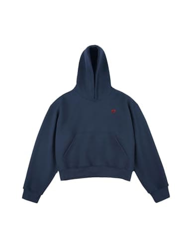 Aelfric Eden Cropped Hoodies Women Casual Hooded Long Sleeve Fall Tops Solid Boxy Pullover Y2k Oversized Short Sweatshirts Dark Blue XS