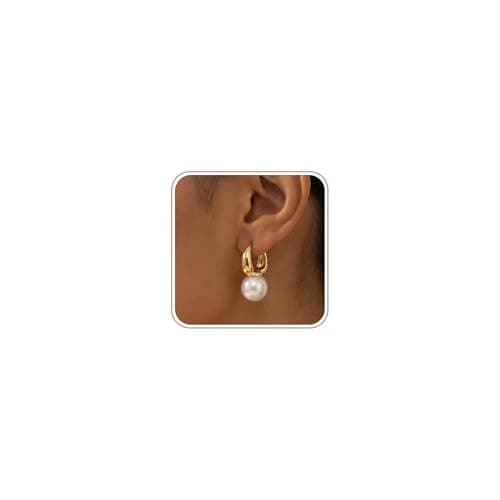 Maxcate Gold Pearl Earrings for Women Trendy, Hypoallergenic 14K Plated Gold Hoop Huggie Earrings Dainty Freshwater Pearl Drop Dangle Bridesmaid Brides Wedding Earring Gold Jewelry for Women Gifts - Image 1