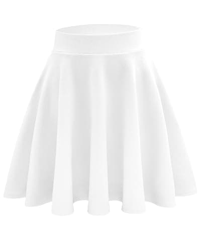 Stelle Girls Skirt Casual Flare Plain Pleated Stretch Waist Skater Skirts Uniform Skorts with Built in Shorts 5-15 Years(White,S) - Image 1