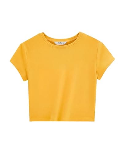 Stelle Womens Short Sleeve Crop Tops Crewneck Basic T Shirts Cute Going Out Baby Tee Yellow X-Large - Image 1