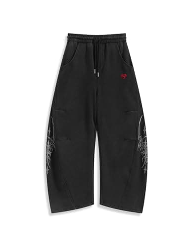 Aelfric Eden Washed Barrel Sweatpants Print Baggy Wide Leg Pants Women Men Casual Vintage Y2K Unisex Graphic Lantern Trouser Black L