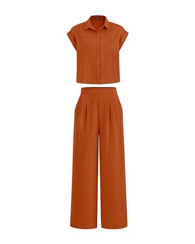 PRETTYGARDEN Womens 2 Piece sets Summer Cap Sleeve Tops Palazzo Pants Dressy Casual Vacation Travel Outfits Tracksuits(Brick Red,Medium) - Image 1
