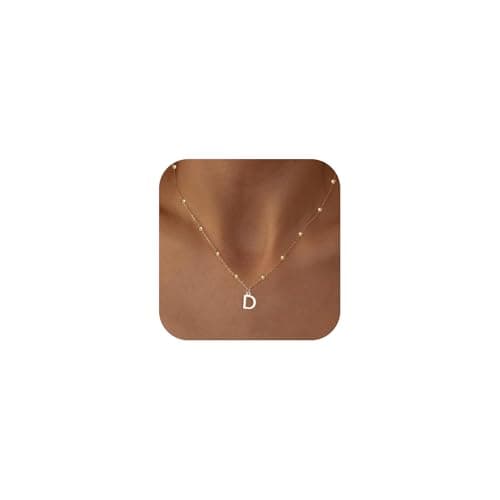 KISSCLOUD Initial Necklaces for Women 14K Gold Plated Dainty Letter Charm Necklace Personalized Name Pendant Bead Chain D Necklace Non Tarnish Trendy Jewelry Gift - Image 1