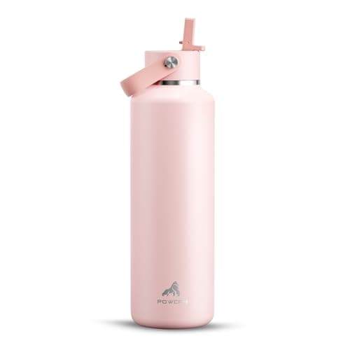 POWCAN 24 oz Water Bottle Insulated: Leakproof, Keep Cold 24H, Car Cupholder Friendly, Top Handle, Lightweight, Metal Water Bottle with Straw for Outdoors, Trip, Fitness, Gift, Running (Cotton Candy) - Image 1