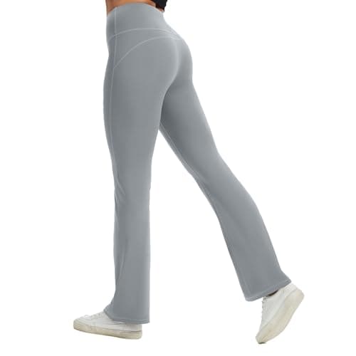 AMLEER Women's Buttery Soft High Waisted Yoga Leggings - Flare Bootcut Tummy Control Pants, Workout Leggings for Yoga Gym Silver - Image 1