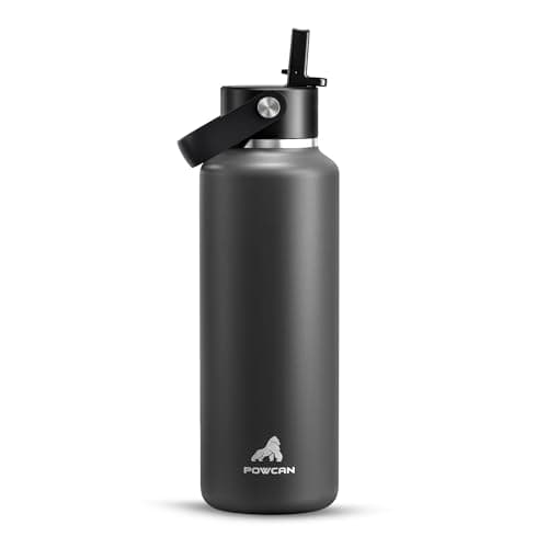 POWCAN 18 oz Kid Water Bottle with Straw: Leakproof, Lightweight, Top Handle, Flex Cap, Vacuum Insulated Water Bottle for Sport, Outdoors, Running, Camping, Home, Hiking, School, Workouts (Stone Gray) - Image 1