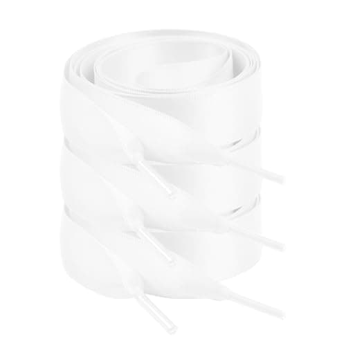 Ciormis 3 Pairs Ribbon Shoe Laces Women- 3/4" Wide Flat Colorful Satin Shoelaces for Sneakers (White) - Image 1