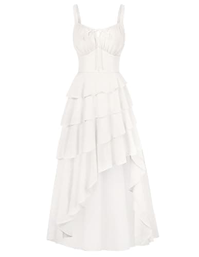 Scarlet Darkness Women's Ruffled Renaissance Corset Dress Pirate Gothic Dresses Summer Boho Fairycore Sundress White S - Image 1