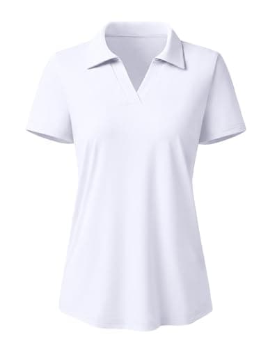 3rd hill Women's Polo Shirts Short Sleeve UPF 50+ Sun Protection V Neck Golf Tennis Collared Work Tops Dry Fit White S - Image 1