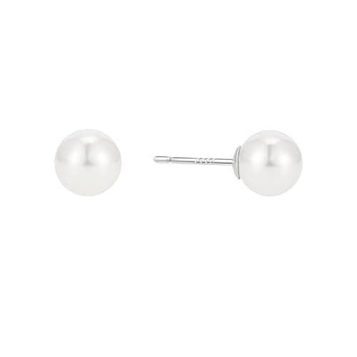 Sylph S999 Sterling Silver, 8MM White Round Pearl Stud Earrings Stud for Women, Hypoallergenic Earrings For Wedding Brides Jewelry Gifts - Image 1