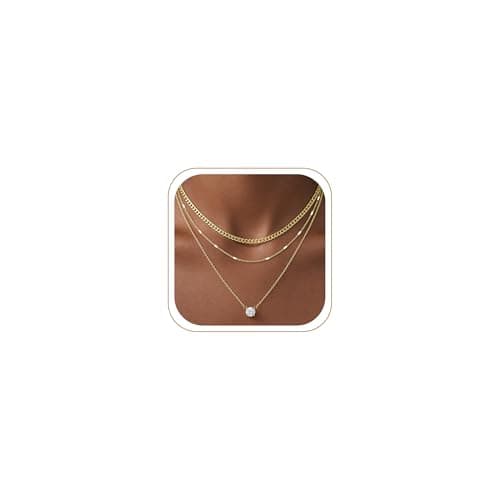 3Pcs Layered Gold Necklaces for Women Trendy, 14k Gold Plated Jewelry Dainty Cubic Zirconia Pendant Necklace Stack, Stackable Cuban Chain Choker, Women's Necklaces Jewelry Gifts (3PCS-Gold-CZ Pendant) - Image 1