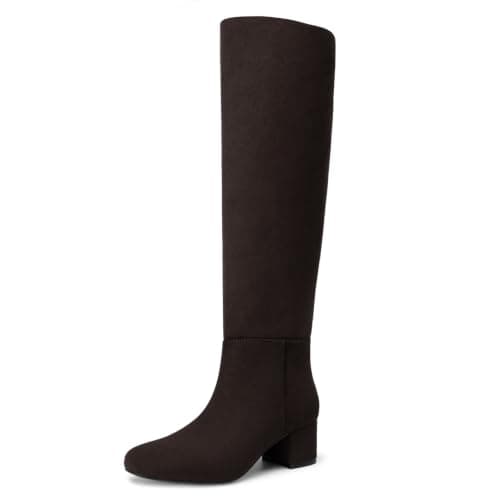 Athlefit Knee High Boots Women Chunky Block Heel Tall Boots Brown Suede 8.5