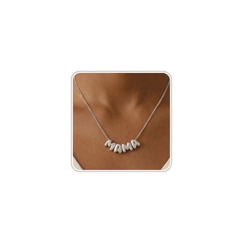 SLOONG Mothers Day Gift for Mom, Mama Necklace for Women Letter Necklace 18K White Gold Plated Dainty Mother and Daughter Matching Gift for New Mom Boyfriends Mama - Image 1