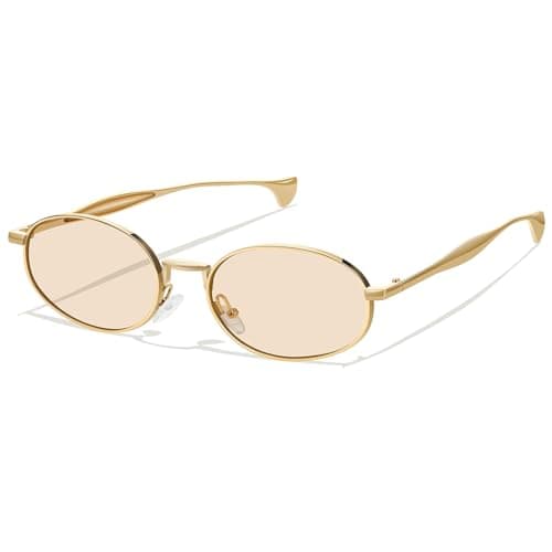 YMRFW Gold Oval Sunglasses for Women Men 2026 Retro Design Metal Style 70s Shades Trendy Sun Glasses UV Protection - Image 1