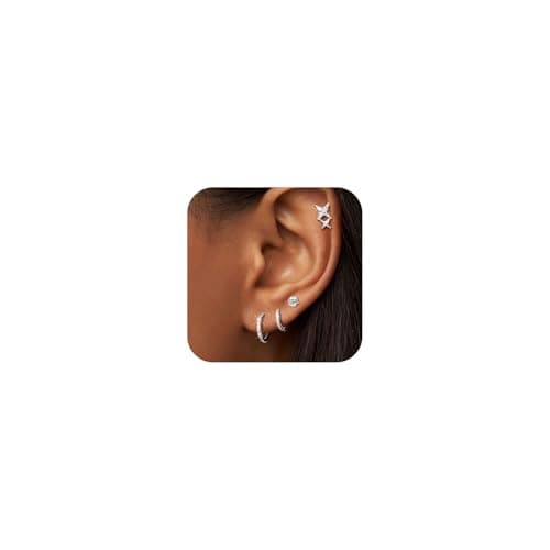 925 Sterling Silver Earrings Set of 4 - Dainty Studs for Stacking & Layering, Hypoallergenic Tiny Earrings for Women, Daily Wear & Birthday Gift Jewelry - Image 1