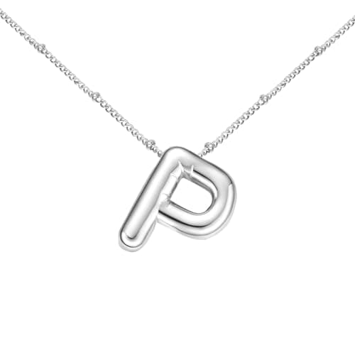 BOLAGTIER Bubble Letter Necklace Gold Plated Balloon Initial Chunky Bubble Alphabet Pendant Necklace Trendy Jewelry Gift for Women (P, Silver) - Image 1