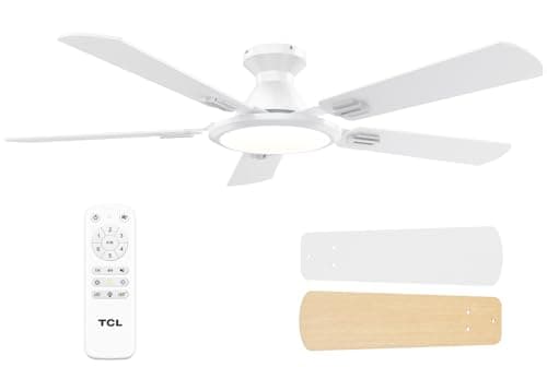 TCL Ceiling Fans with Lights, 52 Inch Low Profile Ceiling Fan with Light and Remote Control, Flush Mount, DC Reversible Motor, Noiseless, 6 Speeds Ceiling Fan for Bedroom (White) - Image 1