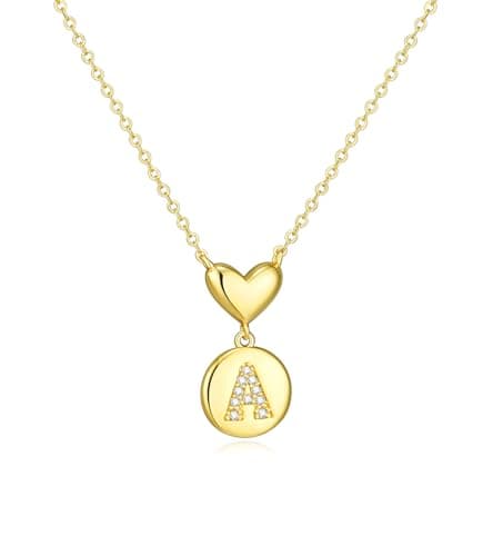 Howoo 14K Gold Plated Initial Necklace for Women Heart Necklace for Women Round Zircon Letter Pendant Plated Adjustable Necklaces Birthday Galentines Valentine Gifts Jewelry - Image 1